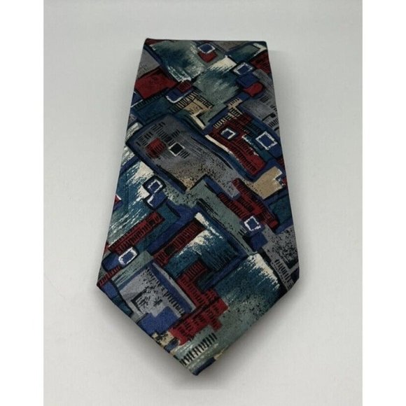 Men's Ketch Classics Neckties Made In USA Abstract Pattern Blue & Red Polyester - Picture 4 of 9